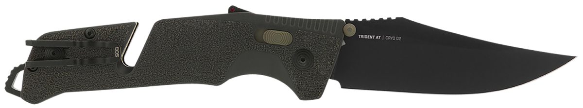 S.o.g Sog11120341 Trident At 3.70&Quot; Folding Clip Point Plain Black Tini Cryo D2 Steel Blade/Olive Drab W/Fde Accents Grn Handle Features Line Cutter/Glass Breaker