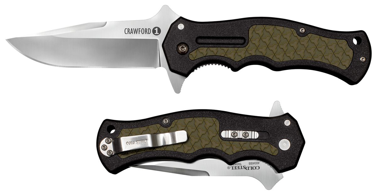 Cold Steel Cs20Mwcz Crawford 1 3.50&Quot; Folding Plain Clip Point 4034 Stainless Steel Blade Black W/Od Green Traction Inlays Grn Handle Blister Pack Packaging
