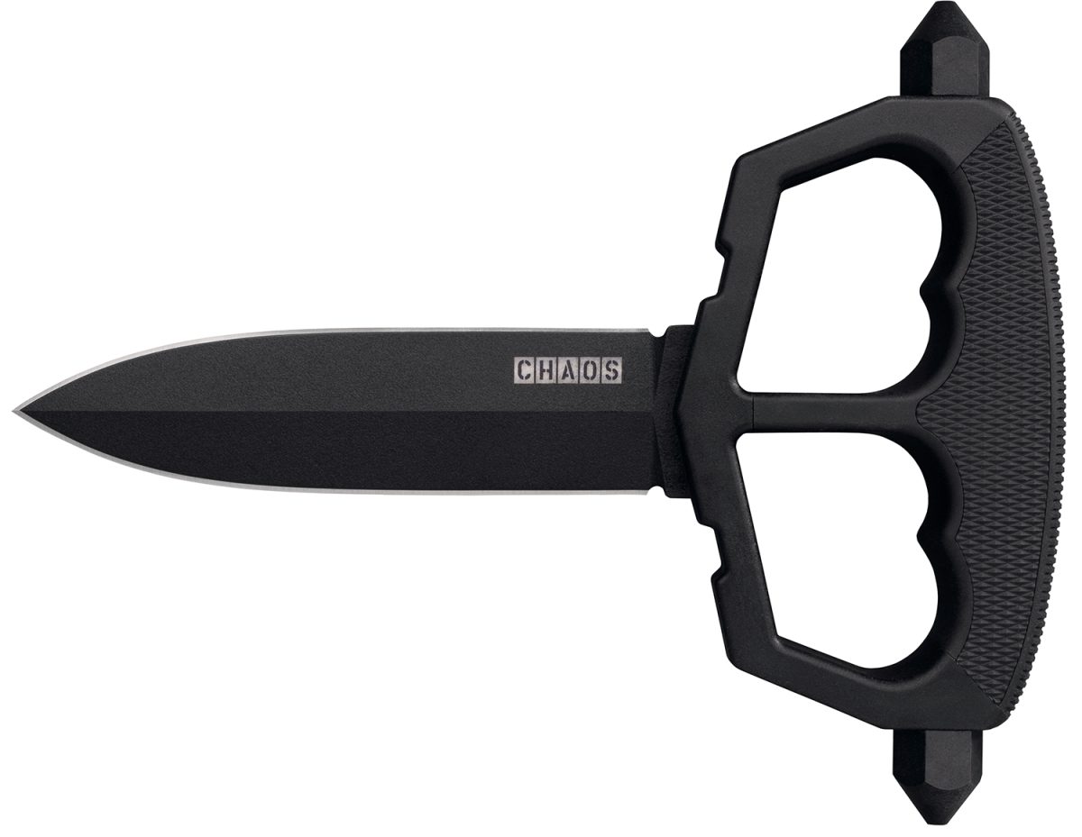 Cold Steel Cs80Nt3 Chaos Push Knife 5&Quot; Fixed Plain Black Matte Powder Coat Sk-5 Steel Blade/ Black W/D-Guard Handle Griv-Ex W/Overmold Kray-Ex Handle Includes Belt Loop/Sheath
