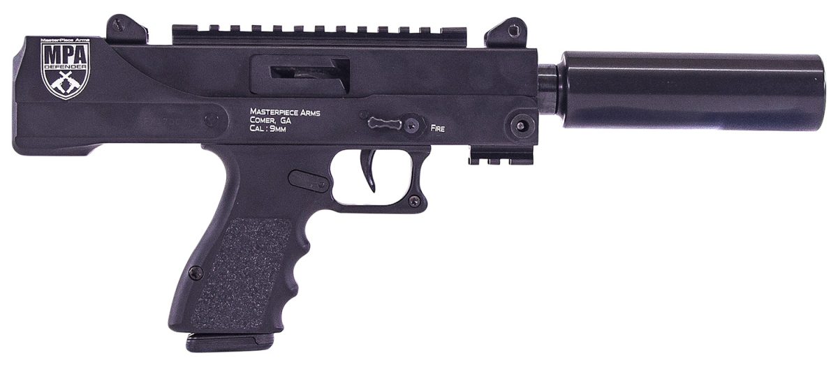 Masterpiece Arms 30Dmgblk Defender Top Cocking Tb 9Mm Luger Caliber With 4.50&Quot; Barrel, 17+1 Capacity, Overall Black Cerakote Finish, Black Aluminum Grip Right Hand Includes Polymer Case
