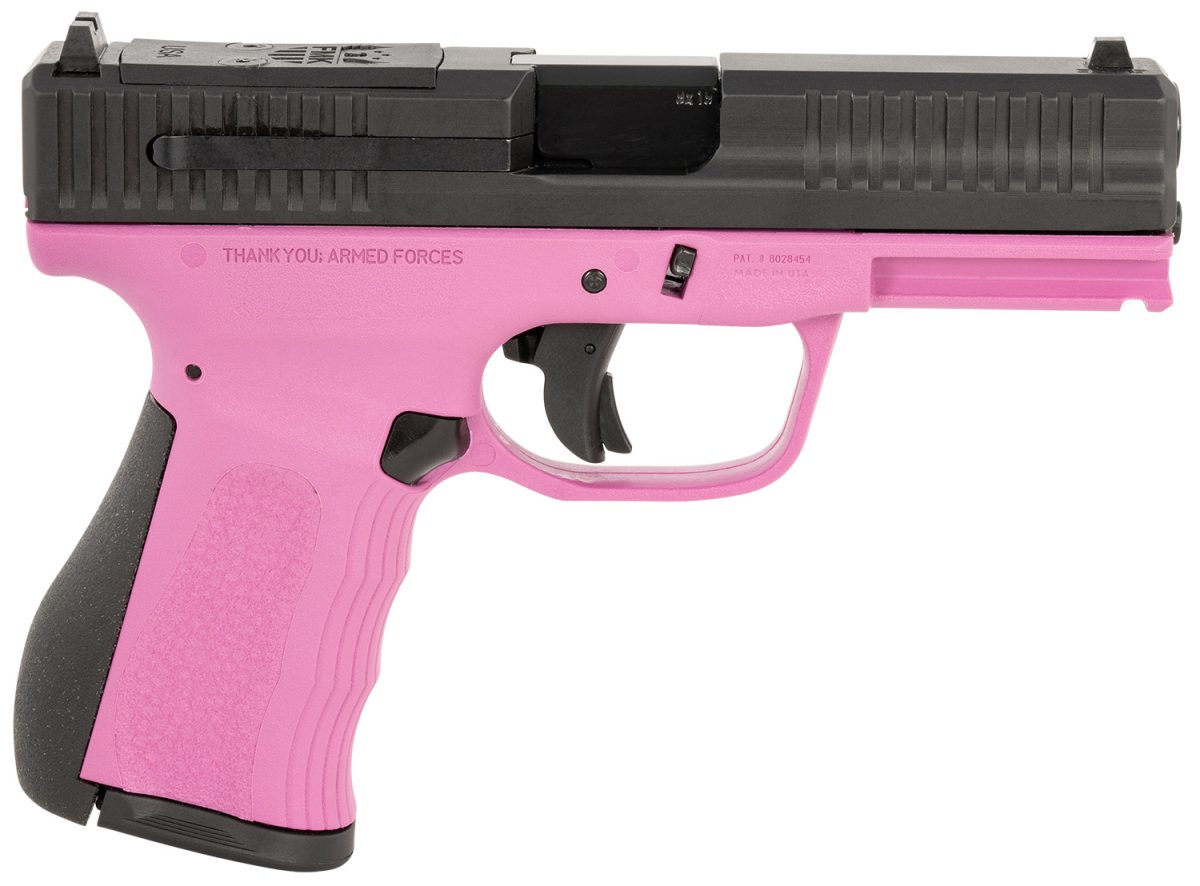 Fmk Fmkg49Pk G3  9Mm Luger 14+1 4&Quot; Stainless Steel Barrel, Black Optic Cut/Serrated Carbon Steel Slide, Pink Polymer Frame W/Picatinny Rail, Black Backstrap Grip