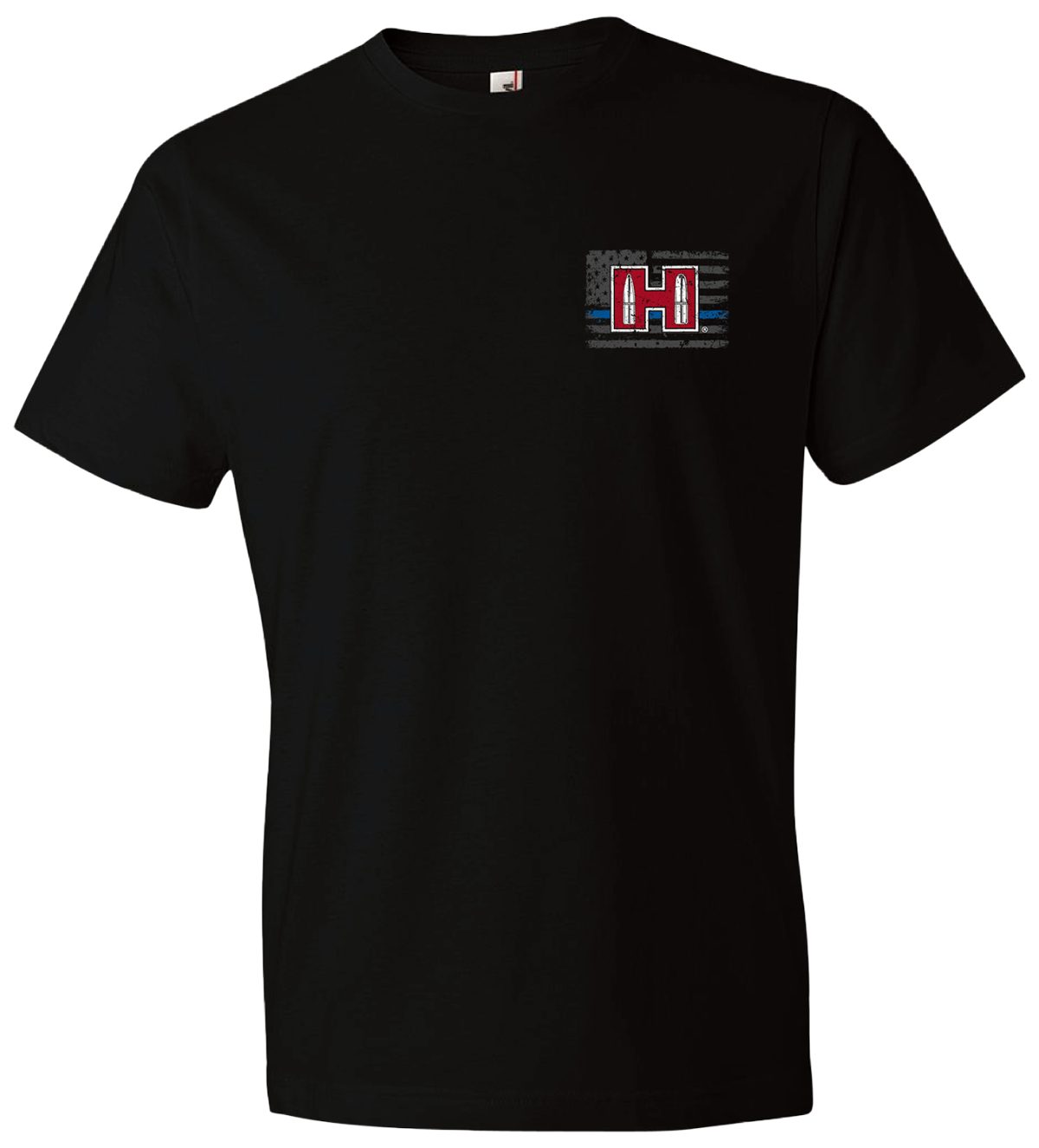 Hornady Gear 30762 Pow Blue Line  Black, Cotton Short Sleeve, Semi-Fitted Medium