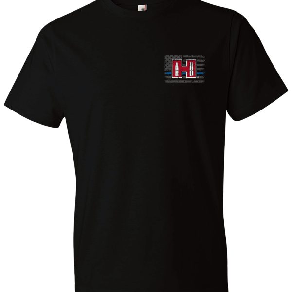 Hornady Gear 30764 POW Blue Line  Black, Cotton Short Sleeve, Semi-Fitted XL