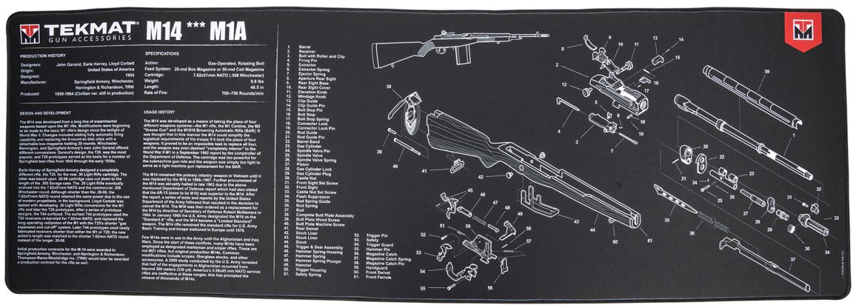 Tekmat Tekr44M14 M14 (M1A) Cleaning Mat Black/White Rubber 15&Quot;X44&Quot; M14 (M1A) Parts Diagram