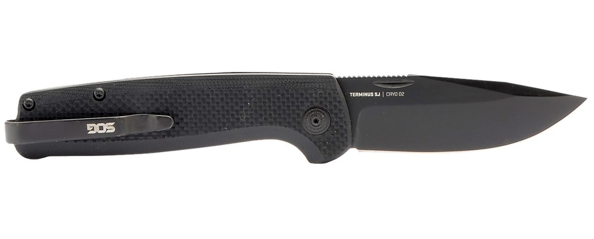 S.o.g Sogtm1005Bx Terminus Sj 2.90&Quot; Folding Clip Point Plain Stonewashed Cryo D2 Steel Blade/ Blackout G10 Handle Includes Belt Clip