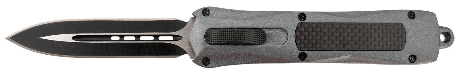 Steel River Knives A163BD Spartan 3.50" OTF Dagger Plain Black/Silver 440C SS Blade/ Gray w/Carbon Fiber Inlay Aluminum Zinc Alloy Handle