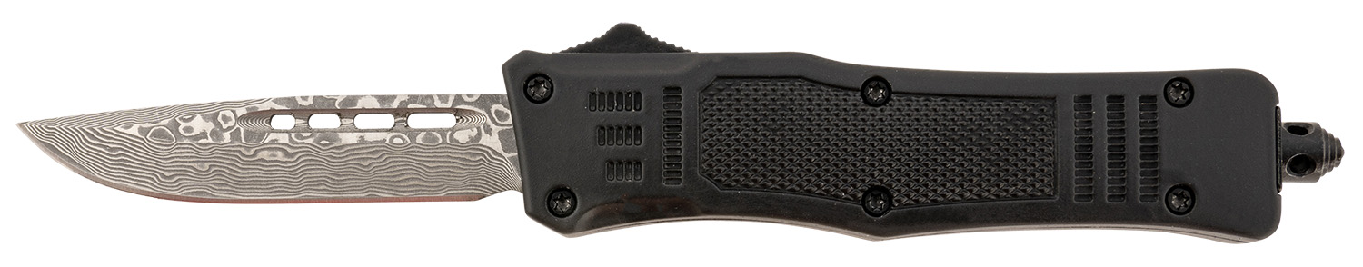 Steel River Knives MT616BRDAMDP Spartan  Mini 2.75" OTF Drop Point Plain Real Damascus 4.25"/ Black Aluminum Zinc Alloy Handle