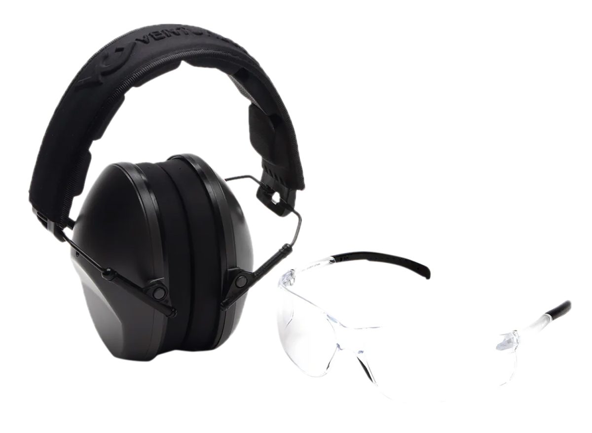 Pyramex Vgcombo110 Low-Profile Combo Kit  Scratch Resistant Clear Lens &Amp; Frame With Rubber Temple Tips Gray Low-Profile Earmuffs