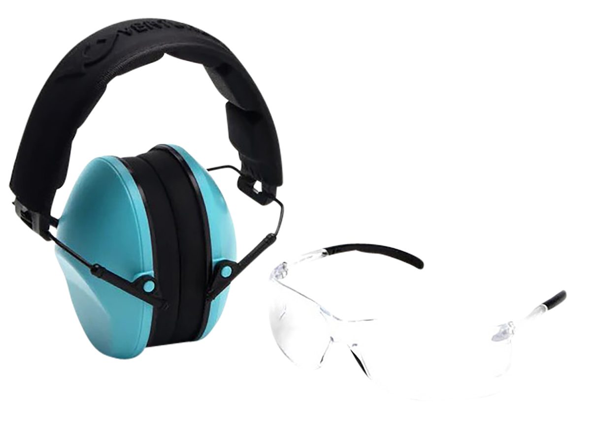 Pyramex Vgcombo410 Low-Profile Combo Kit  Scratch Resistant Clear Lens &Amp; Frame With Rubber Temple Tips Powder Blue Low-Profile Earmuffs