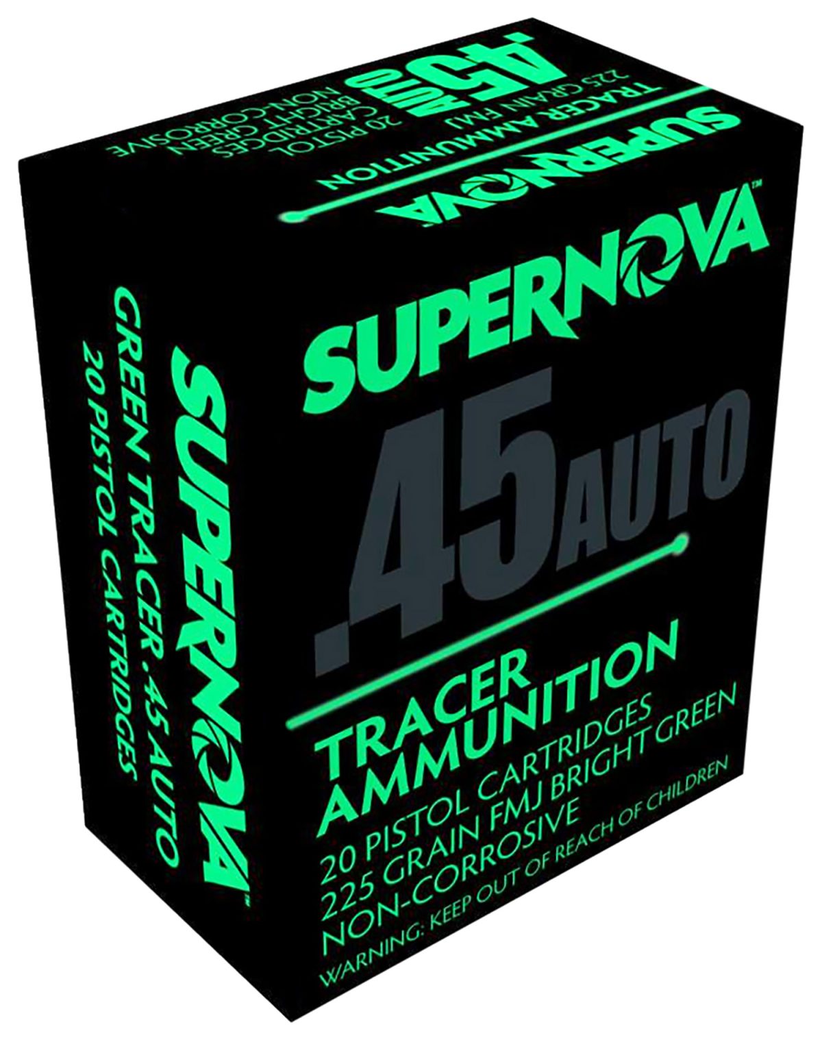 Supernova Pmsn45Acg Green Tracer Non Corrosive 45 Acp 225 Gr Full Metal Jacket 20 Per Box/ 50 Cs