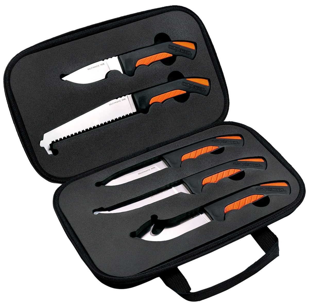 Cold Steel Csfxfldkit Hunting Kit  Includes Caper Blade, Skinning Blade W/Gut Hook, General Purpose Blade, Boning Blade, Bone Saw, Handle &Amp; Case