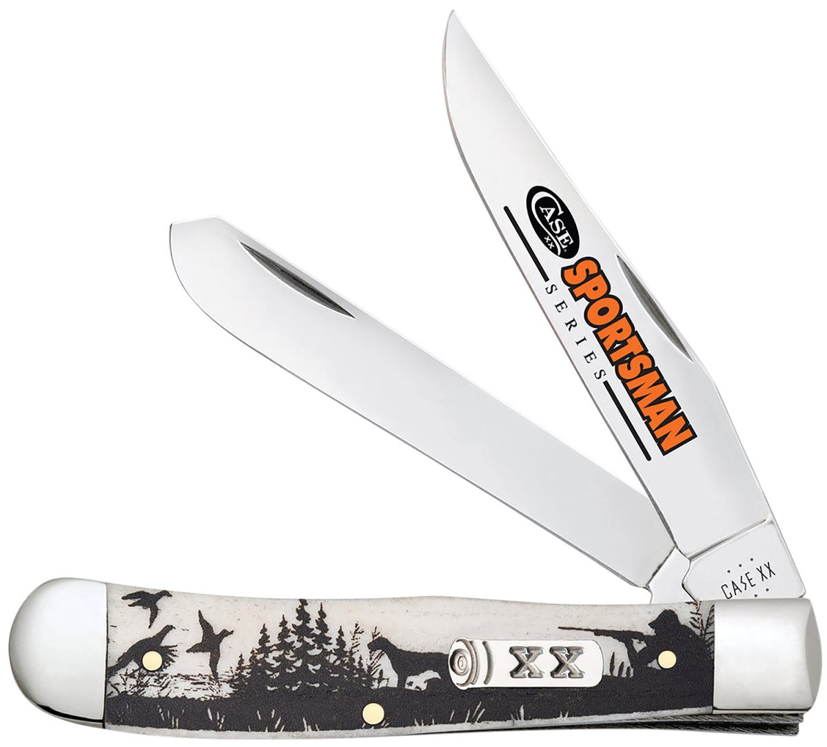 Case 81224 Trapper Sportsman Folding Clip Point/Spey Plain Mirror Polished Tru-Sharp Ss Blade/Bird Dog Hunter Embellished Natural Bone Handle