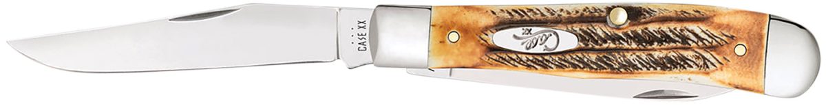 Case 03573 Trapper  3.25&Quot; Folding Clip Point/Spey Plain Mirror Polished Tru-Sharp Ss Blades, Burnt Dark Amber 6.5 Bonestag Handle