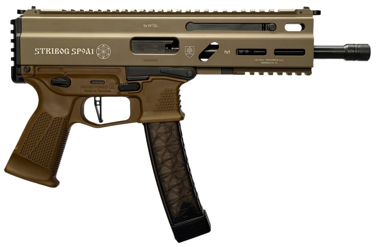 Grand Power 197892004763 Sp9A1 Stribog 9Mm Luger 30+1 8&Quot; Black Threaded Barrel, M-Lok Handguard, Flat Dark Earth Aluminum Picatinny Rail Receiver, Fde Polymer Grip, Thread Protector
