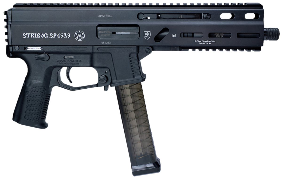 Grand Power 197892003506 Sp45A3 Stribog 45 Acp 20+1 8&Quot; Black Threaded Barrel, Black Hardcoat Anodize Aluminum/Polymer Receiver W/Picatinny Rail, Qd Sling Sockets, Black Polymer Grip, Ambidextrous