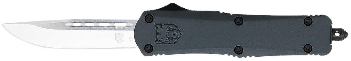 Cobratec Knives Mgyfs3Dns Fs-3  Medium 3&Quot; Otf Drop Point Plain D2 Steel Blade, 4.50&Quot; Gray Aluminum Alloy Handle