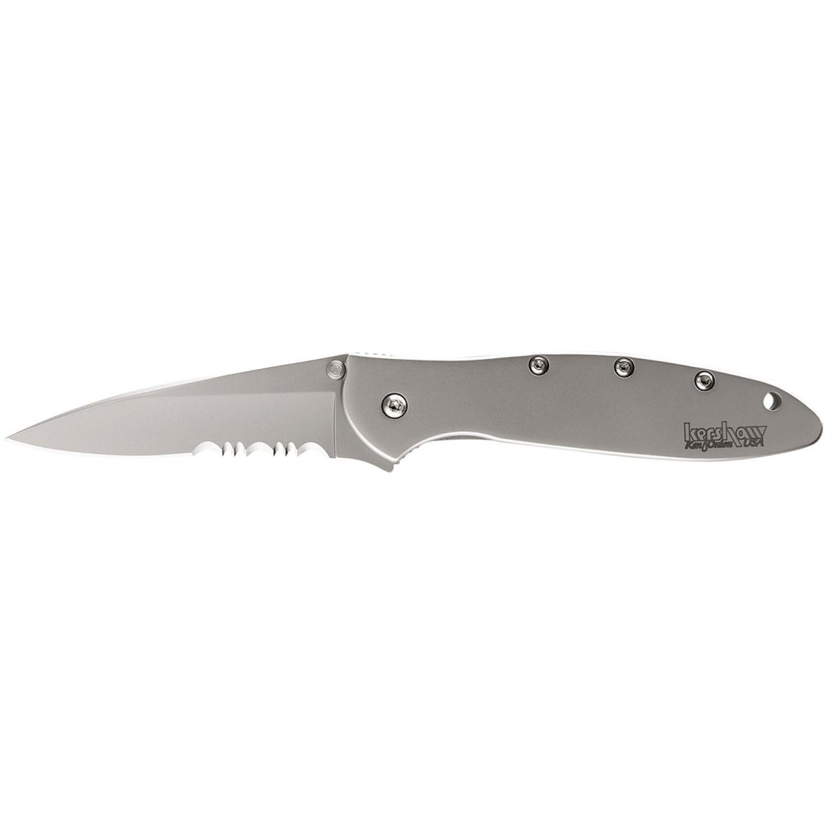 Kershaw Ken Onion Leek Folding Knife 3&Quot; Partially Serrated Drop Point Blade Silver