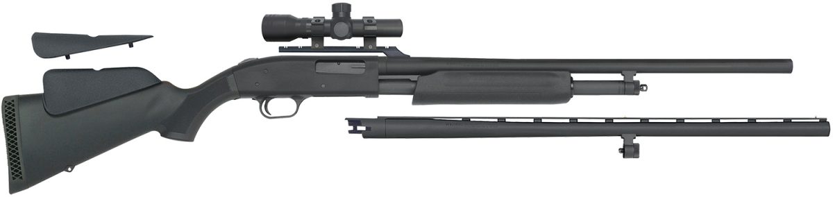 Mossberg 54047 500 Field/Deer Pump 20 Gauge 5+1 3&Quot; 26&Quot; Vent Rib/24&Quot; Slugster Barrels, Matte Blued Metal Finish, Synthetic Dual Comb Stock, Includes Accu-Set Chokes &Amp; Dead Ringer 2.5X20Mm Scope