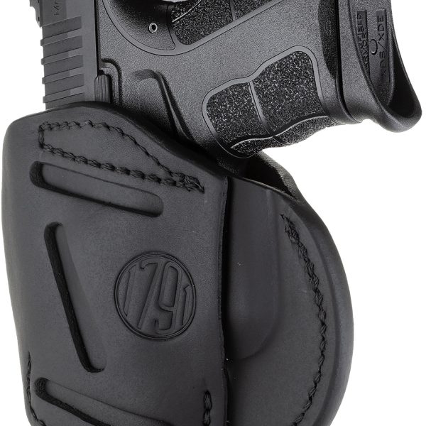 1791 Gunleather 4WH4SBLR 4-Way  IWB/OWB Size 04 Stealth Black Leather Belt Clip Compatible w/Glock 26/Springfield XD/XDS/S&W M&P Shield Plus Right Hand