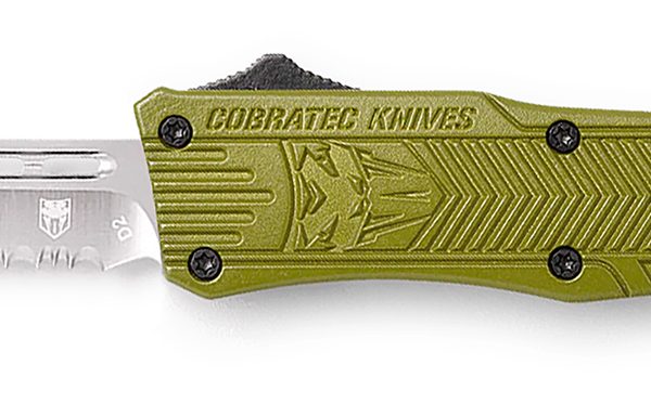 CobraTec Knives SODCTK1SDS CTK-1 Small 2.75" OTF Drop Point Part Serrated D2 Steel Blade/OD Green Aluminum Handle Features Glass Breaker Includes Pocket Clip