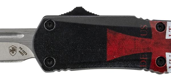 Templar Knife STK332 Gen II Templar Flag Small 2.69" OTF Drop Point Plain Powder Coated 440C SS Blade, 4.31" Templar Flag Aluminum Handle Glass Breaker