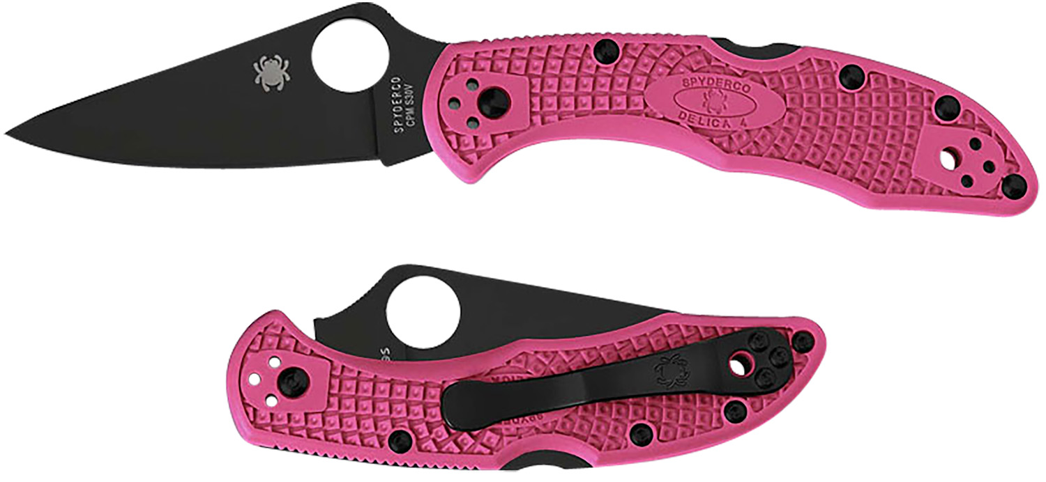 Spyderco C11FPPNS30VBK Delica 4 Lightweight 2.90" Folding Plain Black TiCN CPM S30V SS Blade/Pink Textured w/Black Accents FRN Handle Includes Pocket Clip
