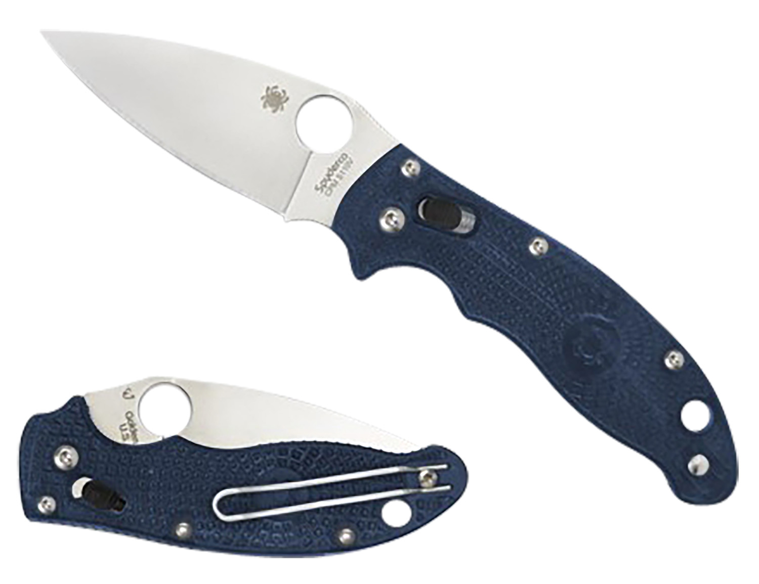 Spyderco C101PDBL2 Manix 2 Lightweight 3.37" Folding Plain Satin CTS BD1 SS Blade/Dark Blue Bi-Directional Texturing FRCP Handle Includes Pocket Clip