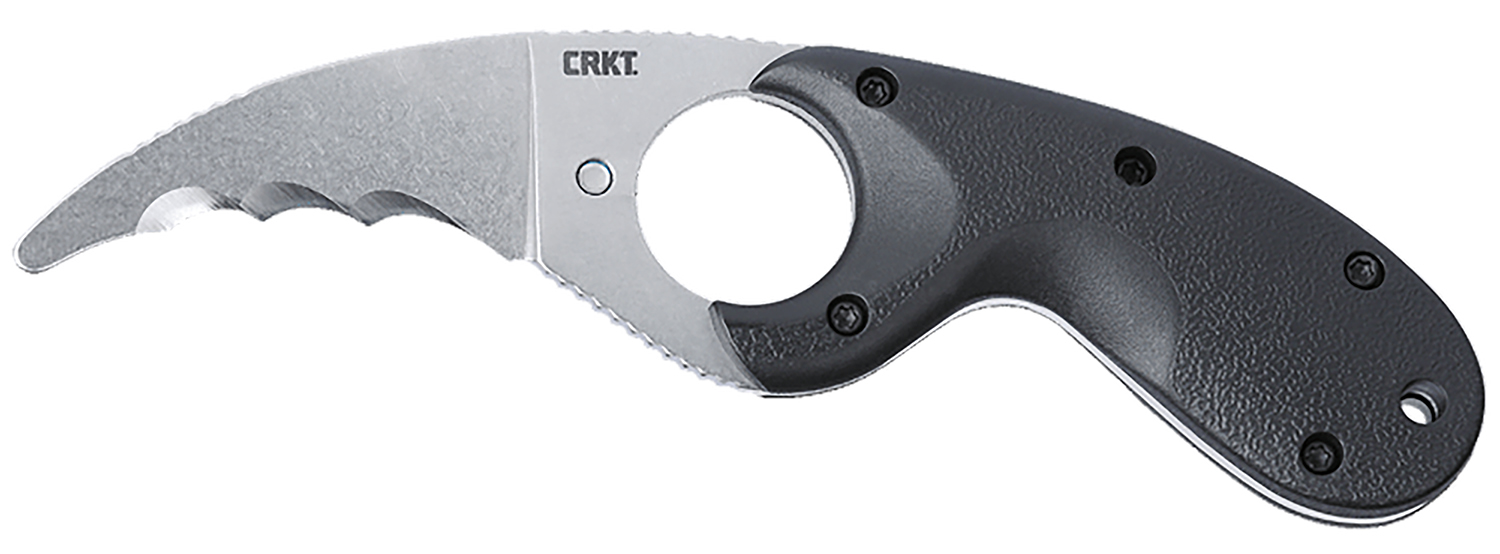 CRKT 2511 Bear Claw 2.39" Fixed Hawkbill Veff Serrated Stonewashed AUS-8A SS Blade, Black Textured GRN Handle