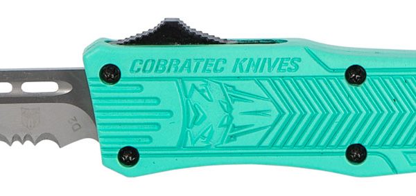 CobraTec Knives STFCTK1SDS CTK-1  Small 2.75" OTF Drop Point Part Serrated D2 Steel Blade/ Tiffany Blue Aluminum Handle Features Glass Breaker Includes Pocket Clip