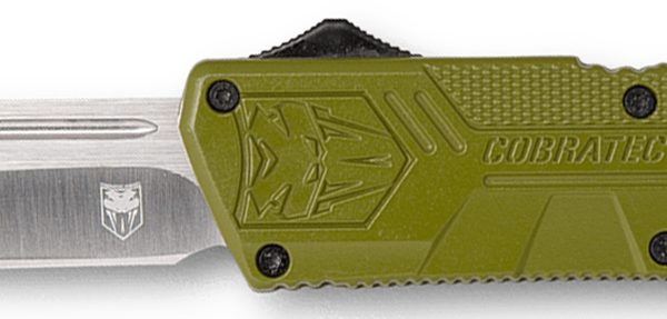 CobraTec Knives ODCTLWDNS Lightweight  3.25" OTF Drop Point Plain D2 Steel Blade/OD Green Aluminum Handle Includes Pocket Clip