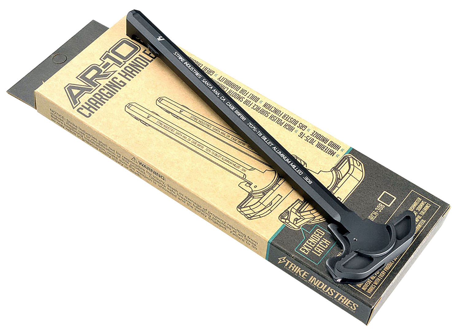 Strike Industries ARCHEL308BK Extended Latch Charging Handle AR-10 Black Anodized Aluminum