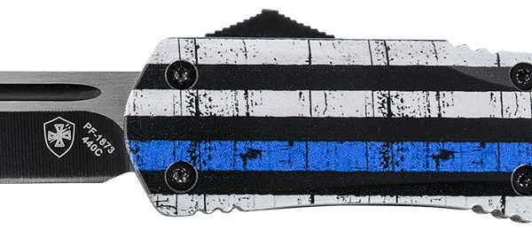 Templar Knife LBTB231 Gen II Back The Blue Large 3.50" OTF Tanto Plain Black Oxide Stonewashed 440C SS Blade, 5.25" Black & White w/Blue Line Aluminum Handle, Glass Breaker