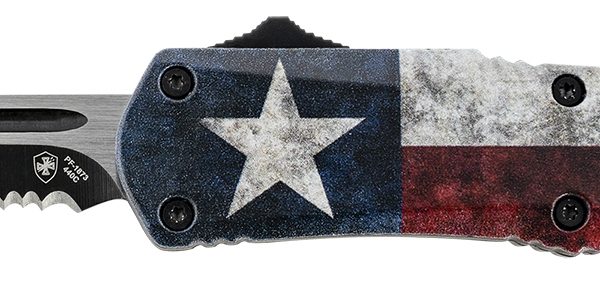 Templar Knife SCAP631 Gen II Captain Small 2.69" OTF Drop Point Part Serrated Black Oxide Stonewashed 440C SS Blade, 4.31" Red/White/Blue w/Star Aluminum Handle Glass Breaker