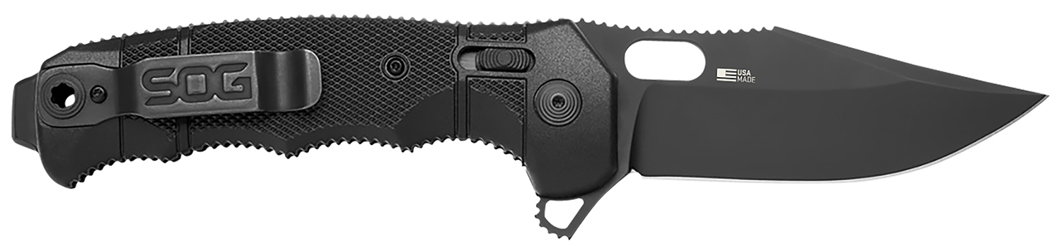 S.O.G SOG12210257 Seal XR 3.90" Folding Clip Point Plain Black Cerakote S35VN SS Blade Black/GRN Handle Includes Belt Clip