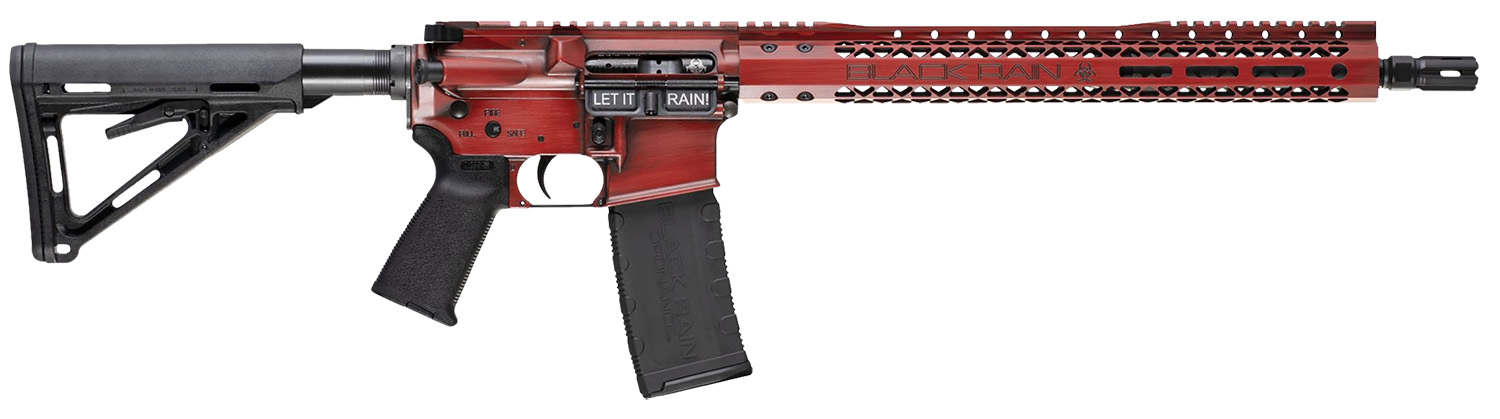 Black Rain Ordnance BROWTPRB Spec 15+ We The People 5.56x45mm NATO 30+1 16", Red Battleworn with Deep Engraving, 15" Slim M-LOK, Magpul Grip/Carbine Stock, Castle Flash Hider