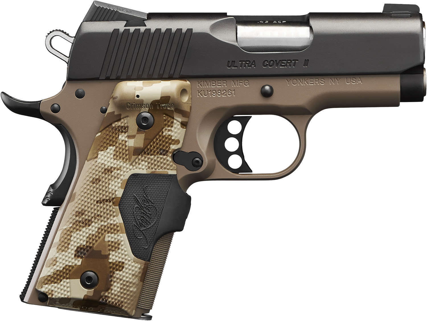Kimber Mfg.,inc 3200167CA Ultra Covert II (CA) 45 ACP 7+1 3" Matte Black Steel Slide Dark Earth KimPro II Digital Camo w/ Kimber Logo Grip
