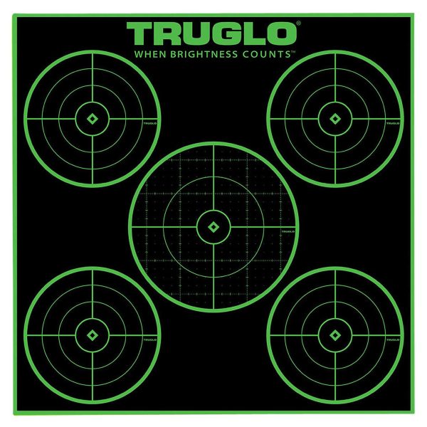 TruGlo TG11A25 Tru-See 5-Bull Target Self-Adhesive Heavy Paper Black/Green 12"x12" 5-Bullseye 25 Pack