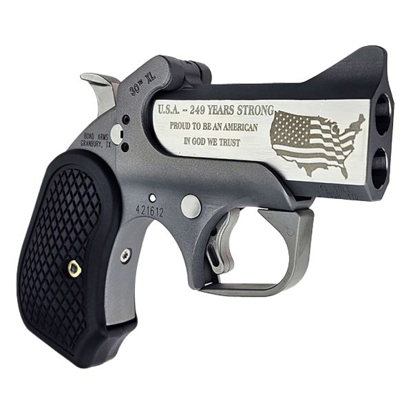 Bond Arms BA30THXL-45LC/410 30th XL  45 Colt (Long Colt)/410 Gauge 2 Shot 3" Engraved Matte Stainless Steel Barrel, Rough Matte Stainless Steel Frame, Black B6 Resin Grips