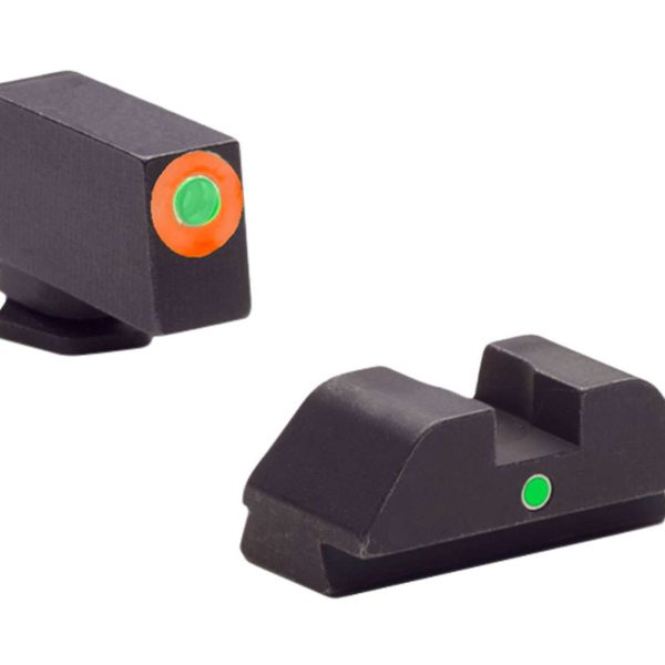 AmeriGlo GL205 i-Dot Sight  Set for Glock  Green Tritium Orange Outline Front Sight-Green Tritium Rear Sight