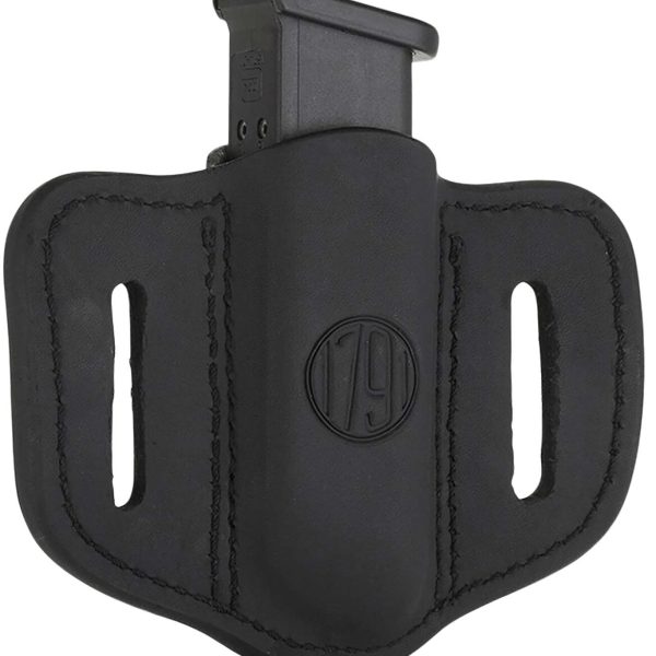 1791 Gunleather MAG12SBLA MAG1.2 Single Mag Holster Stealth Black Leather Belt Slide Compatible w/ Double Stack Ambidextrous