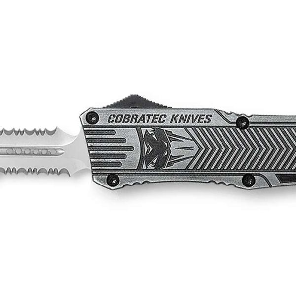 CobraTec Knives LSWCTK1LDG2SS CTK-1  Large 3.75" OTF Dagger Part Serrated D2 Steel Blade/ Stonewashed Aluminum Handle Features Glass Breaker Includes Pocket Clip