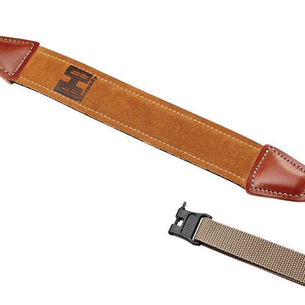 Hornady 99107 Universal Sling made of Brown Leather with Nylon Straps & Swivels for Rifles