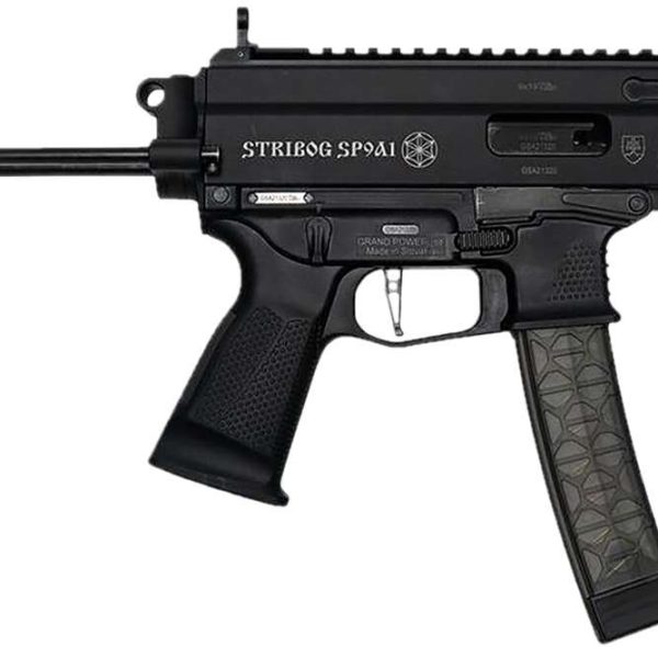 Grand Power 850003223131 SP9A1 Stribog 9mm Luger 30+1 8" Black Threaded Barrel, M-LOK Handguard, Black Aluminum Picatinny Rail Receiver, Black PDW Tailhook Brace, Black Polymer Grip, Thread Protector