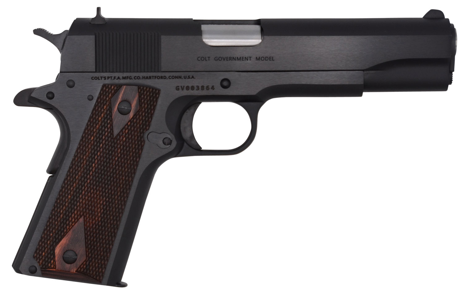 Colt Mfg O1911C 1911 Government 45 ACP 7+1, 5" Stainless National Match Barrel, Blued Serrated Steel Slide & Frame w/Beavertail Double Diamond Checkered Rosewood Grip