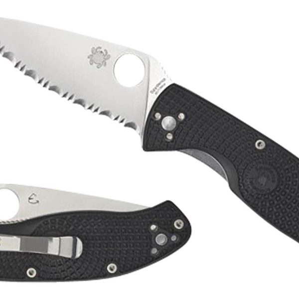 Spyderco C122PSBK Tenacious Lightweight 3.39" Folding Part Serrated Satin 8Cr13MoV SS Blade/Black Bi-Directional Texturing FRN Handle Includes Pocket Clip