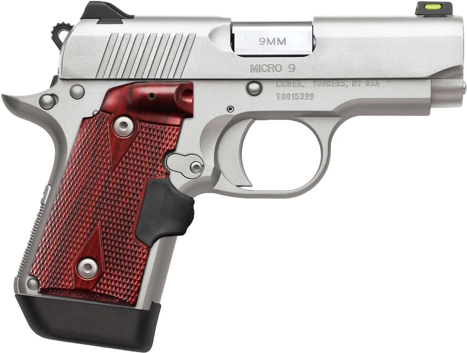 Kimber Mfg.,inc 3700482 Micro 9 Stainless Steel 9mm 7+1 3.15" Satin Silver Slide Rosewood Grip