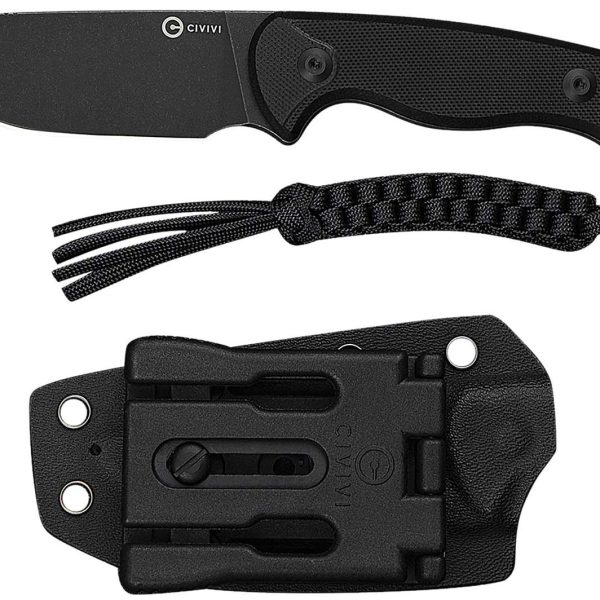 Civivi Knives C23094-1 Timberbark  3.20" Fixed Drop Point Plain Black Stonewashed 14C28N Steel Blade, 3.69" Black Textured G10 Handle