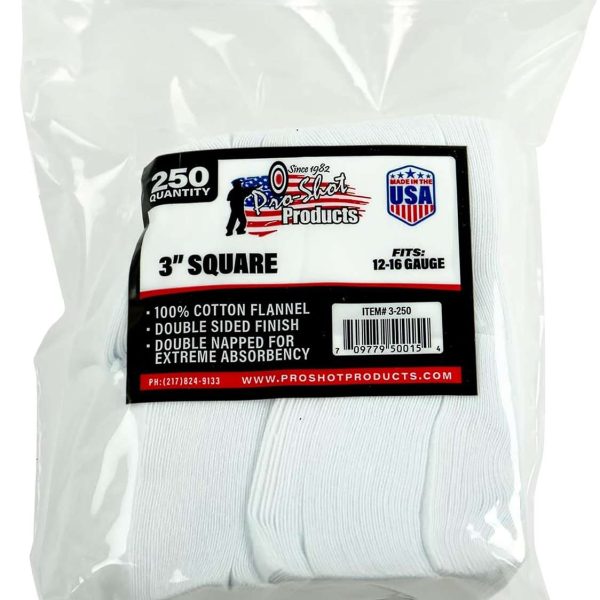 Pro-Shot 3250 Cleaning Patches  12-16 Gauge 3" Square Cotton Flannel 250 Pack
