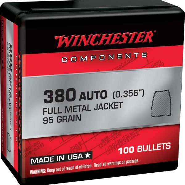 Winchester Ammo WB380MC95X Centerfire Handgun Reloading 380ACP 95gr Full Metal Jacket 100 Per Box/10 Case