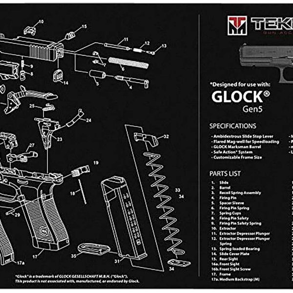 TekMat TEKR20GLOCK-G5 Glock Gen 5 Ultra 20 Cleaning Mat Multi-Color Rubber 15"x20" Glock Gen5 Parts Diagram